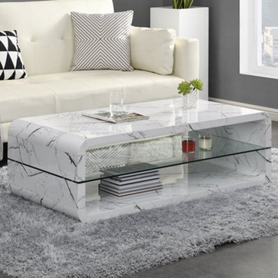 Furniture in Fashion Xono High Gloss Coffee Table With Shelf In Vida Marble Effect from B&Q