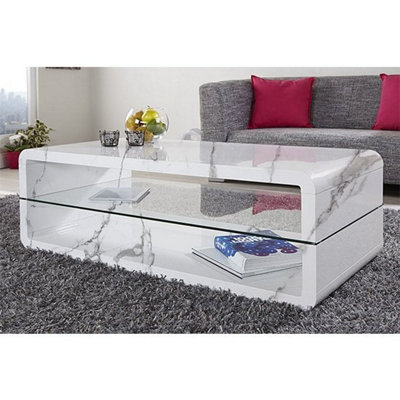 Furniture in Fashion Xono High Gloss Coffee Table With Shelf In Diva Marble Effect from B&Q