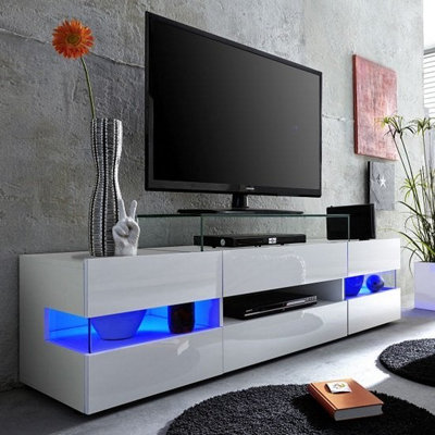 Furniture in Fashion Kirsten Tv Stand With Storage For Living Room And Bedroom1690 WideLed LightingMedia StorageWhite High Gloss Finish from B&Q