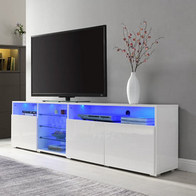 Furniture in Fashion Prieto Tv Stand With Storage For Living Room And Bedroom2000 WideLed LightingMedia StorageWhite High Gloss Finish from B&Q