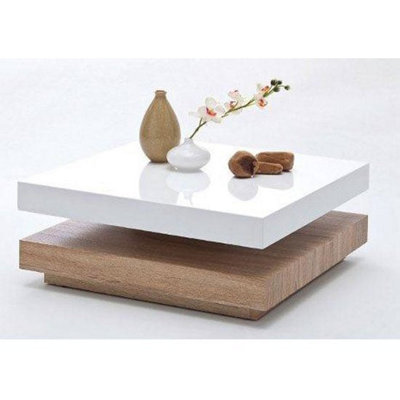 B&Q -  Hugo Rotating Gloss Coffee Table In White And Oak Effect