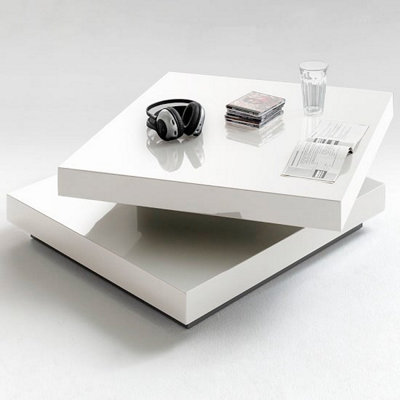 B&Q -  Hugo Rotating Square High Gloss Coffee Table In White