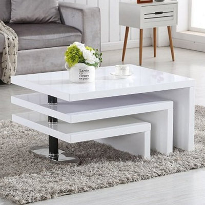 B&Q -  Design Rotating High Gloss Coffee Table With 3 Tops In White
