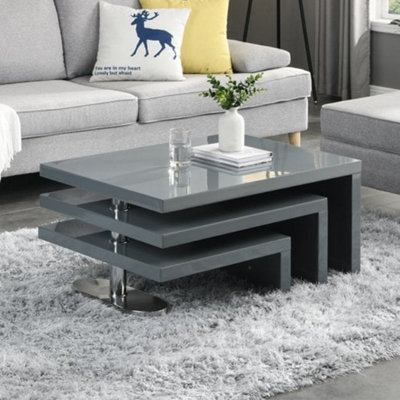 B&Q -  Design Rotating High Gloss Coffee Table With 3 Tops In Grey