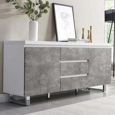 Furniture in Fashion Sydney High Gloss Sideboard In White And Concrete Effect from B&Q