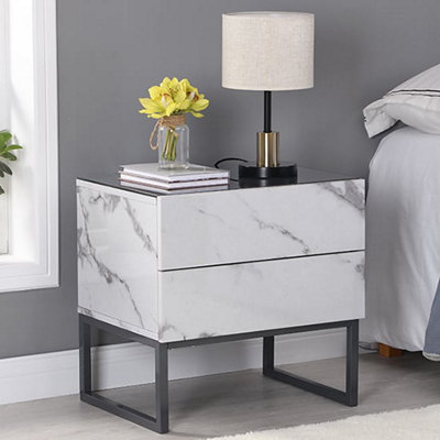 Furniture in Fashion Strada Gloss Bedside Cabinet And 2 Drawer In Diva Marble Effect from B&Q