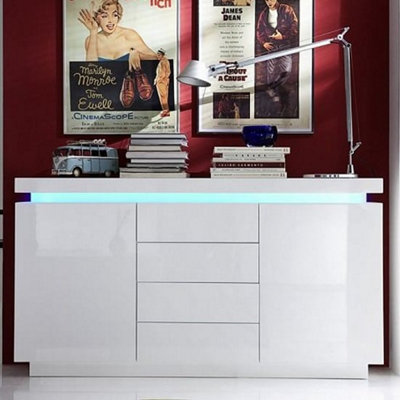 Furniture in Fashion Odessa White High Gloss Sideboard With 2 Door 4 Drawer And Led from B&Q