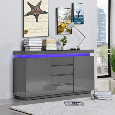 Furniture in Fashion Odessa Grey High Gloss Sideboard With 2 Door 4 Drawer And Led from B&Q