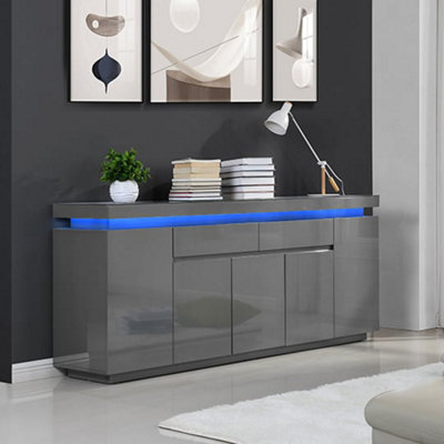 Furniture in Fashion Odessa Grey High Gloss Sideboard With 5 Door 2 Drawer And Led from B&Q