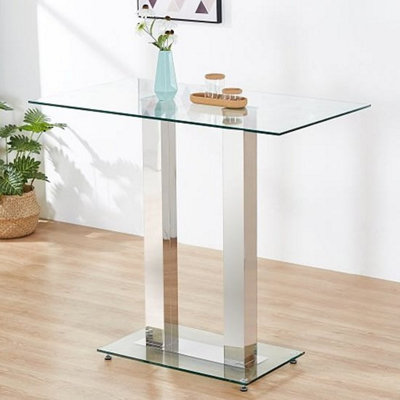 Furniture in Fashion Jet Rectangular Clear Glass Bar Table With Chrome Supports from B&Q