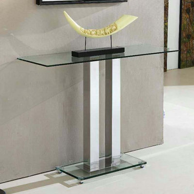 Furniture in Fashion Jet Rectangular Clear Glass Console Table With Chrome Supports from B&Q