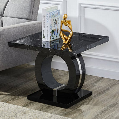 Furniture in Fashion Halo High Gloss Lamp Table In Black And Milano Marble Effect from B&Q