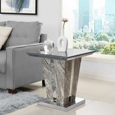 Furniture in Fashion Melange Marble Effect Glass Top High Gloss Lamp Table In Grey from B&Q