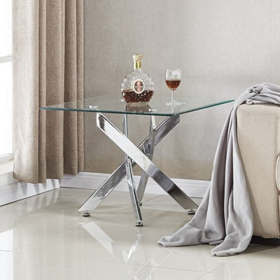 Furniture in Fashion Daytona Clear Glass Lamp Table With Chrome Legs from B&Q
