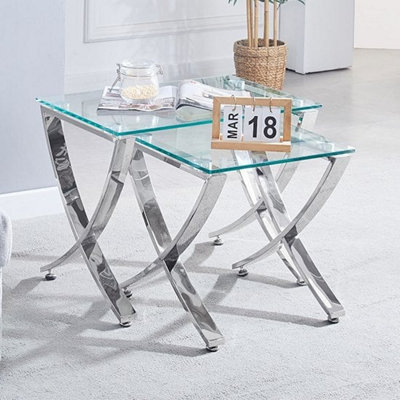 Furniture in Fashion Vienna Clear Glass Nest Of 2 Tables With Angular Chrome Legs from B&Q