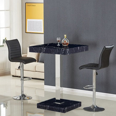 Furniture in Fashion Topaz Milano Marble Effect Bar Table 2 Ripple Black Stools from B&Q