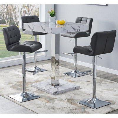 Furniture in Fashion Topaz Diva Marble Effect Gloss Bar Table 4 Candid Grey Stools from B&Q