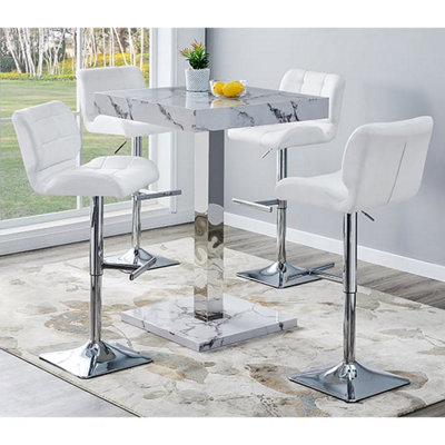 Furniture in Fashion Topaz Diva Marble Effect Gloss Bar Table 4 Candid White Stools from B&Q