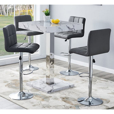 Furniture in Fashion Topaz Diva Marble Effect Gloss Bar Table 4 Coco Grey Stools from B&Q