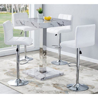 Furniture in Fashion Topaz Diva Marble Effect Gloss Bar Table 4 Coco White Stools from B&Q