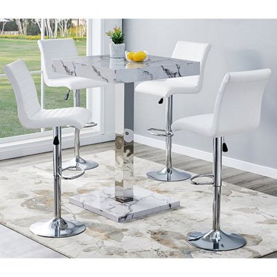 Furniture in Fashion Topaz Diva Marble Effect Gloss Bar Table 4 Ripple White Stools from B&Q