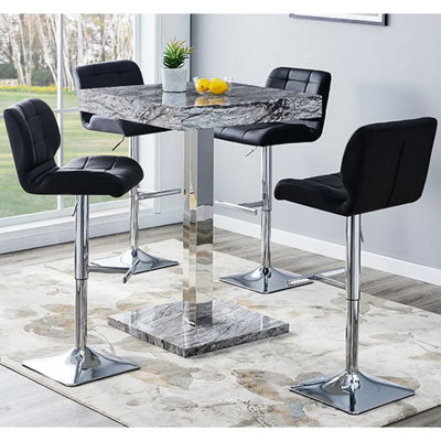 Furniture in Fashion Topaz Melange Marble Effect Bar Table 4 Candid Black Stools from B&Q