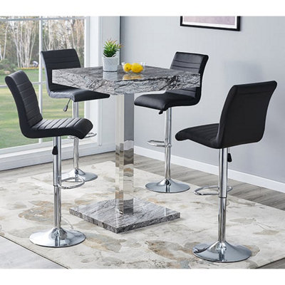 Furniture in Fashion Topaz Melange Marble Effect Bar Table 4 Ripple Black Stools from B&Q