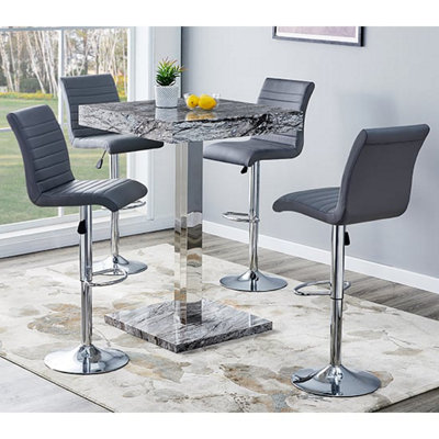 Furniture in Fashion Topaz Melange Marble Effect Bar Table 4 Ripple Grey Stools from B&Q