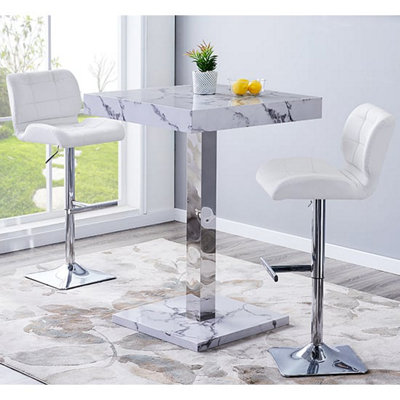 Furniture in Fashion Topaz Diva Marble Effect Gloss Bar Table 2 Candid White Stools from B&Q