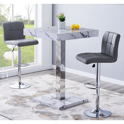 Furniture in Fashion Topaz Diva Marble Effect Gloss Bar Table 2 Coco Grey Stools from B&Q