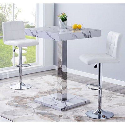 Furniture in Fashion Topaz Diva Marble Effect Gloss Bar Table 2 Coco White Stools from B&Q