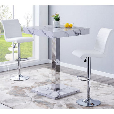 Furniture in Fashion Topaz Diva Marble Effect Gloss Bar Table 2 Ripple White Stools from B&Q