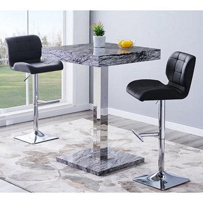 Furniture in Fashion Topaz Melange Marble Effect Bar Table 2 Candid Black Stools from B&Q
