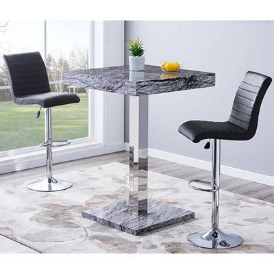 Furniture in Fashion Topaz Melange Marble Effect Bar Table 2 Ripple Black Stools from B&Q
