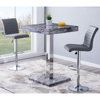 Furniture in Fashion Topaz Melange Marble Effect Bar Table 2 Ripple Grey Stools from B&Q