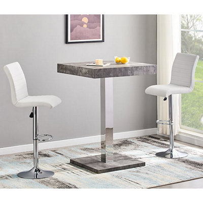 Furniture in Fashion Topaz Concrete Effect Bar Table With 2 Ripple White Stools from B&Q