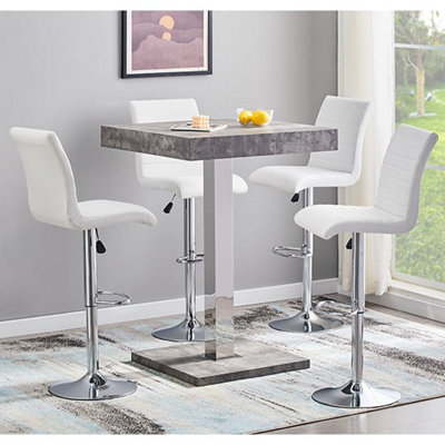 Furniture in Fashion Topaz Concrete Effect Bar Table With 4 Ripple White Stools from B&Q