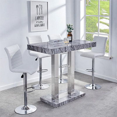 Furniture in Fashion Melange Marble Effect Bar Table With 4 Ripple White Stools from B&Q