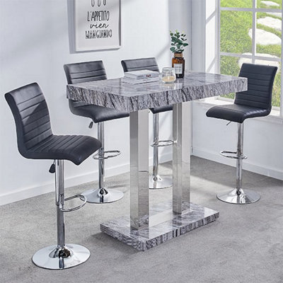 Furniture in Fashion Melange Marble Effect Bar Table With 4 Ripple Black Stools from B&Q