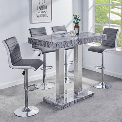 Furniture In Fashion Caprice Small Melange Marble Effect Bar Table With 4 Ritz Grey White Stools from B&Q