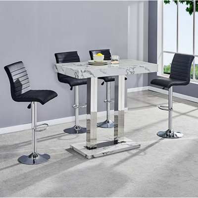 Furniture in Fashion Diva Marble Effect High Gloss Bar Table 4 Ripple Black Stools from B&Q