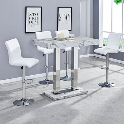 Furniture in Fashion Diva Marble Effect High Gloss Bar Table 4 Ripple White Stools from B&Q