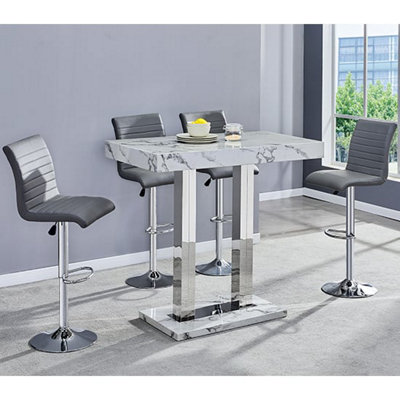 Furniture in Fashion Diva Marble Effect High Gloss Bar Table 4 Ripple Grey Stools from B&Q