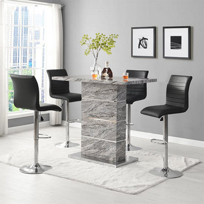 Furniture in Fashion Parini Melange Marble Effect Bar Table 4 Ripple Black Stools from B&Q