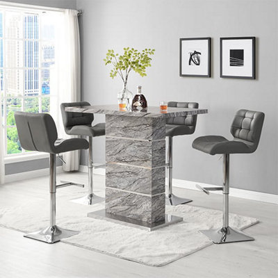 Furniture in Fashion Parini Melange Marble Effect Bar Table 4 Candid Grey Stools from B&Q
