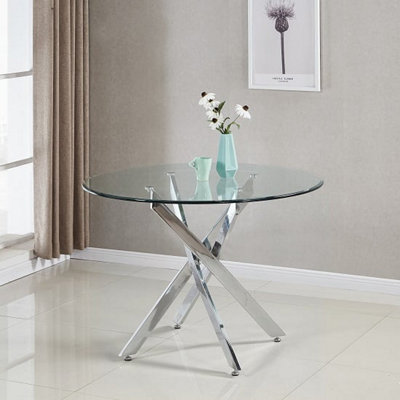 Furniture in Fashion Daytona Round Clear Glass Dining Table With Chrome Legs from B&Q