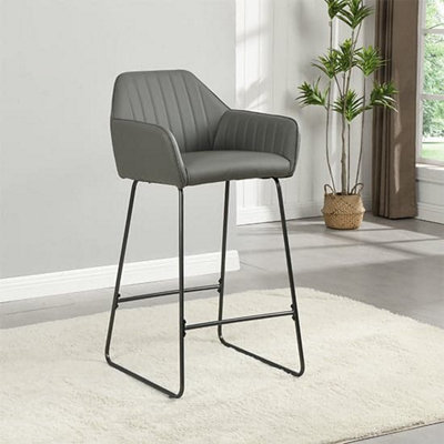 B&Q -  Brooks Faux Leather Bar Chair In Grey With Anthracite Legs