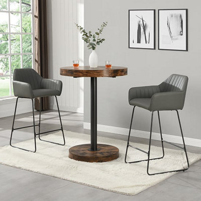 Furniture In Fashion Havana Rustic Oak Wooden Bar Table With 2 Brooks Grey Stools from B&Q