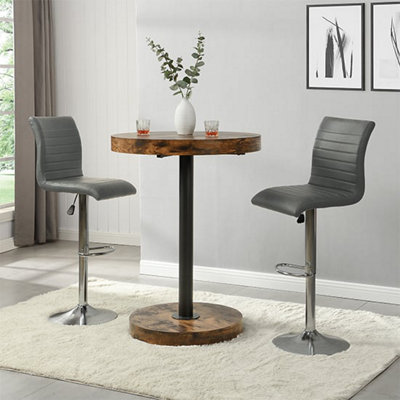 Furniture In Fashion Havana Rustic Oak Wooden Bar Table With 2 Ripple Grey Stools from B&Q