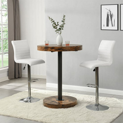 Furniture In Fashion Havana Rustic Oak Wooden Bar Table With 2 Ripple White Stools from B&Q